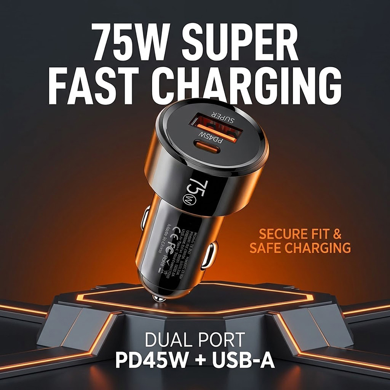 Usb C Power Adapter - 75W Dual Port Car Charger PD