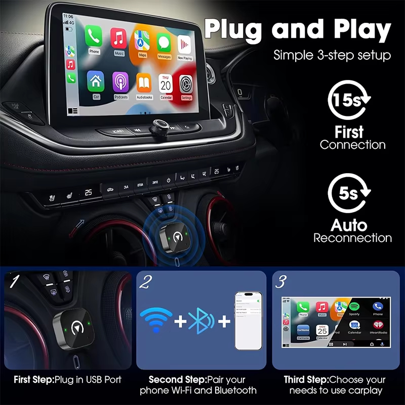 2-in-1 Wireless CarPlay Adapte - Usb C Power Adapter 评论和价格
