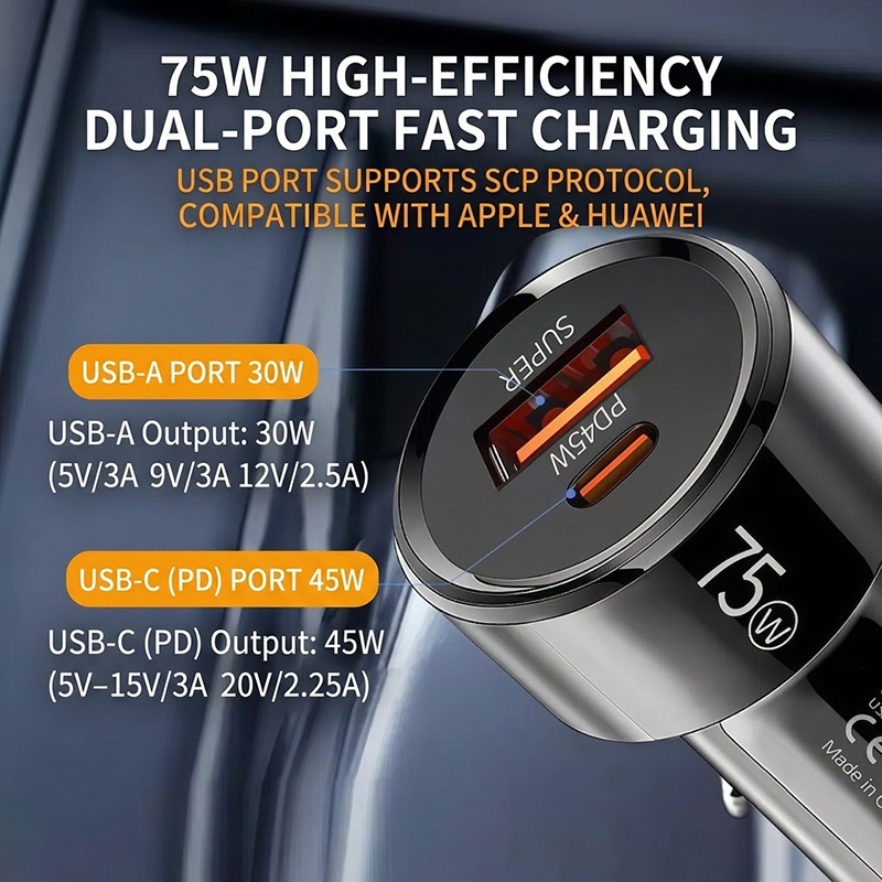 75W Dual Port Car Charger PD 4 - Usb C Power Adapter 评论和价格